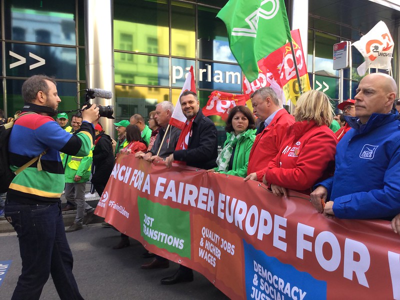 ETUC demonstrating for a fairer Europe for workers 