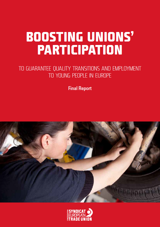 Cover of the report "Boosting unions’ participation to guarantee quality transitions and employment to young people in Europe"